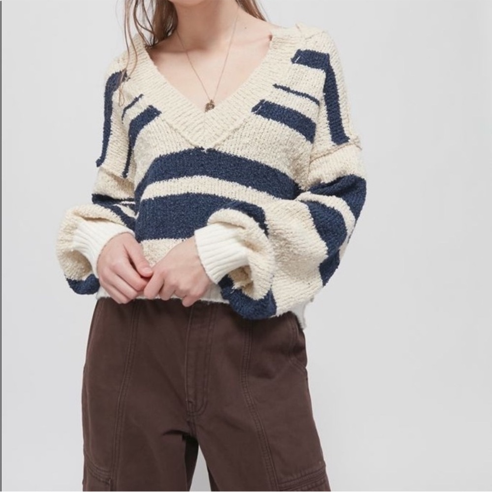 Urban Outfitters Notched V Neck Striped Sweater